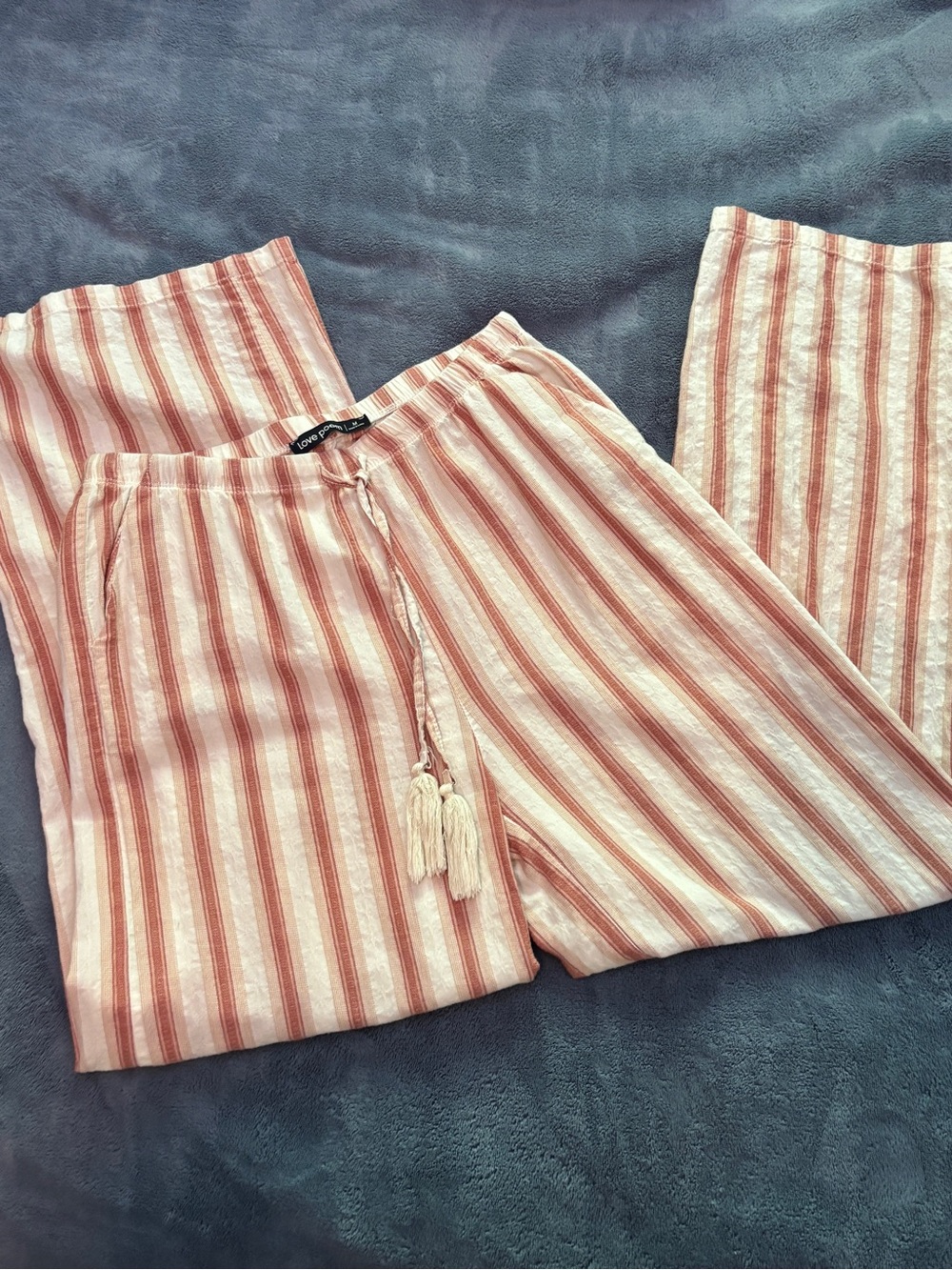 Striped Pink and Cream Wide-Leg Pants with Tassel Tie